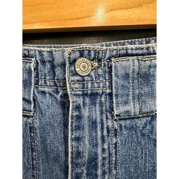 Y2K American Eagle Outfitters Medium Wash Utility Mini Jean Skirt 90s Minimalist - Picture 6 of 7